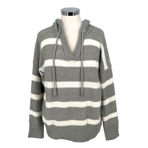 Joie Striped Hooded Cozy Sweater Gray White Size Small